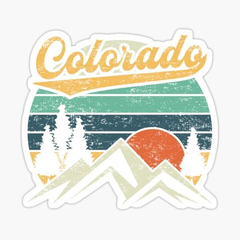 Colorado Vintage Retro Mountains Hiking Nature Sticker on stickers, t-shirts, and more. Colorado Clipart, Retro Mountain Illustration, Mountain Sticker Design, Montana Stickers, Colorado Stickers, Colorado Posters, Colorado Shirt, Mountains Hiking, Hiking Nature