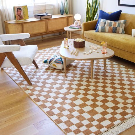 Cedar Terracotta and Ivory Checkerboard Wool Area Rug - World Market Checkerboard Rug, Checkered Design, 6x9 Area Rugs, Checkered Rug, Checkerboard Pattern, Dining Room Rug, Game Store, World Market, Perfectly Imperfect