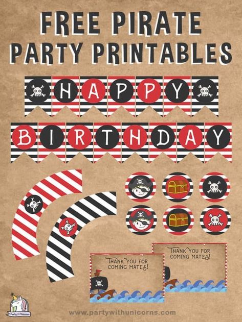 Free Pirate Party Printables. Ah-hoy matey, these pirate party printables are the perfect way to bring the pirate theme into your event. All of your little scallywags will love them. #pirateparty #pirates #boyspartyideas #kidspartyideas #partydecorations #partyideas #kidsparty #partyprintables #pirateslife Pirate Party Printables, Pirate Photo Booth, Birthday Party Ideas At Home, Boys Birthday Party Games, Pirate Favors, Pirate Christmas, Pirate Printables, Pirate Banner, Pirate Party Invitations