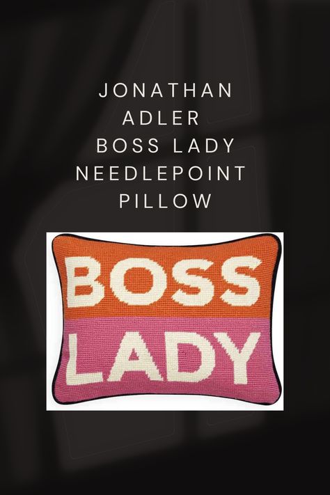 Jonathan Adler Boss Lady Needlepoint Pillow. #commissionsearned #interiordesign #homedecor #pillows Designer Pillows, Needlepoint Pillow, Orange Throw Pillows, Needlepoint Pillows, Jonathan Adler, Designer Pillow, Boss Lady, Pink Orange, Needlepoint