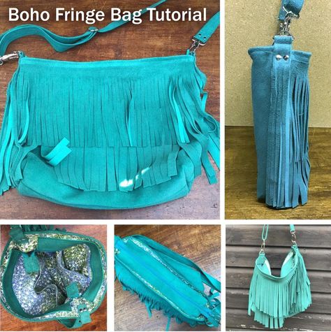 Boho Leather Fringe Bag Tutorial Diy Boho Purses And Bags, Diy Boho Bags How To Make, Leather Purse Diy, Diy Bags Tutorial, Boho Bag Pattern, Diy Bags Jeans, Shabby Chic Bags, Leather Fringe Purse, How To Make Leather