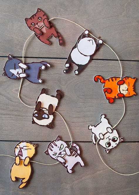 Anna Barrett Illustration: Cat Garland For Sale Cat Garland, Cute Kitty Cats, Cat Themed Birthday Party, Illustration Cat, Long Cat, Banner Ideas, A Cute Cat, Cute Animal Drawings Kawaii, Dog Party