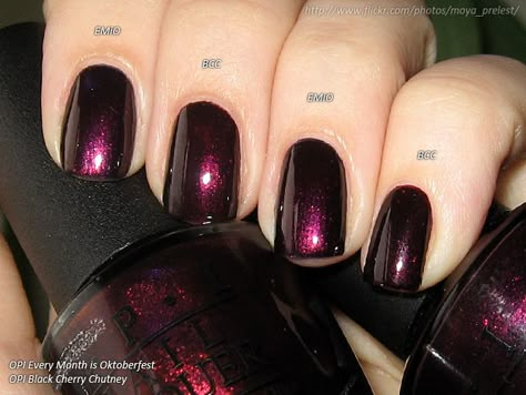 OPI Every Month is Oktoberfest / Black Cherry Chutney by Silkа, via Flickr Black Cherry Chutney Opi Gel, Opi Black Cherry Chutney, Black Cherry Nails, Burgundy Acrylic Nails, Feather Nails, Opi Nail Colors, Pretty Nail Colors, Cherry Nails, Vibrant Nails