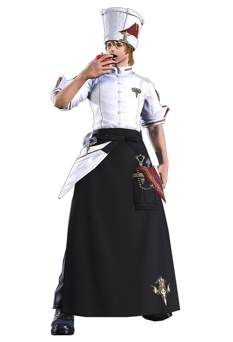 Culinarian Render Italian Chef Character Design, Chef Concept Art, Waiter Character Design, Fantasy Chef, Chef Character Design, Cook Outfit, Chef Character, Medieval Character Design, Chef Outfit