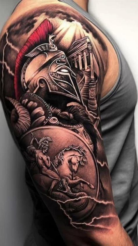 Sparta Tattoo, Armor Of God Tattoo, Armour Tattoo, Shoulder Armor Tattoo, Tato Maori, Warrior Tattoo Sleeve, Gladiator Tattoo, Spartan Tattoo, Knight Tattoo