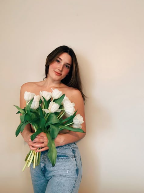 Flower Over Chest Photoshoot, Floral Top Photoshoot Ideas, Indoor Flower Photoshoot Ideas, Photo Shoots With Flowers, Flowers Covering Chest Photoshoot, Nude Flower Photoshoot Ideas, Shirtless Flower Photoshoot, Flower Shoot Photoshoot, Nude Birthday Photoshoot