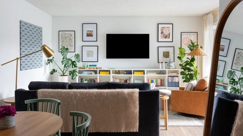 This Writer’s 800-Square-Foot LA Apartment Puts Accessibility First | Architectural Digest Small Space Living Hacks, La Apartment, Small Gallery Wall, Ikea Bookcase, Ikea Shelves, Paint Colors For Living Room, Creative Living, Tv Console, Power Tool