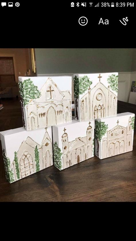 Painted Blocks, Church Painting, Christian Drawings, Diy Christmas Paintings, Textured Paint, Christian Artwork, Religious Paintings, Fun Arts And Crafts, Pallet Crafts