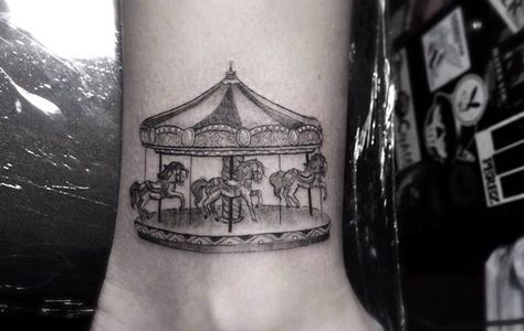 Tattoo by Mark Mahoney Carousel Horse Tattoos, Carousel Tattoo, Good Tattoo Quotes, Facial Tattoos, Horse Tattoo, Time Tattoos, Ankle Tattoo, Minimal Tattoo, Piercing Tattoo