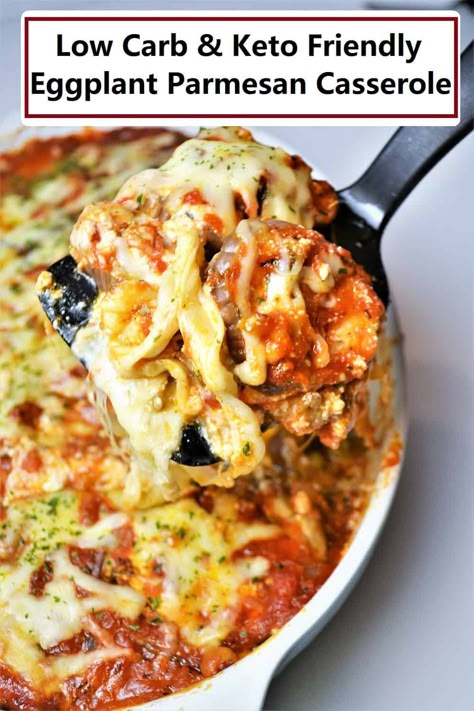 This low carb eggplant parmesan casserole recipe is easy to make and delicious. It is the best keto eggplant recipe you'll ever eat. #eggplantparmesan #lowcarbeggplantparmesan #ketoeggplantrecipe Keto Eggplant Casserole, Eggplant Parmesan Keto Low Carb, Keto Eggplant Parmesan Baked, Keto Meatless Recipes, Eggplant Recipes Low Carb, Eggplant Recipes Keto, Eggplant Ideas, Low Carb Eggplant Parmesan, Keto Eggplant Recipes