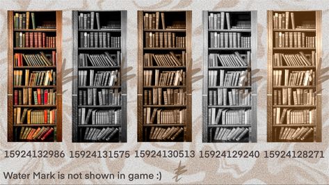 Bloxburg BookShelf Wall Design Decal! Let me know if the codes do not work properly. 1/2 Harry Potter Roblox Decals, Blocksburg Castle, Bloxburg Bookshelf Decal Codes, Harry Potter Decals For Bloxburg, Bloxburg Bookshelf, Bloxburg Wall Codes, Bloxburg Railing Decal, Bloxburg Wall Decal, Victorian Decals