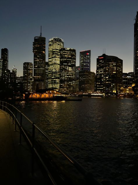 the brisbane river Brisbane Night Aesthetic, River At Night, Kyoko River City, City River Aesthetic, Riverside City, Brisbane River, River Walk, Night City, Night Time