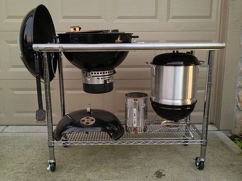 $115 Weber kettle cart - Page 2 - The BBQ BRETHREN FORUMS. Webber Grill Table, Weber Grill Cart, Webber Grill, Weber Grill Table, Bbq Cart, Kettle Bbq, Weber Kettle, Grill Stand, Grill Cart