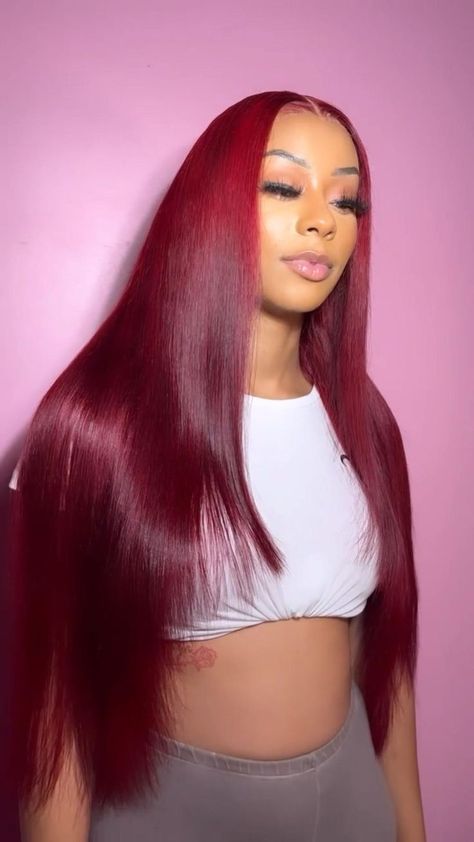 Frontal Wig Hairstyles, Straight Wigs, Long Red Hair, Red Wigs, Burgundy Hair, Dope Hairstyles, Hair Laid, Front Lace Wigs Human Hair, Baddie Hairstyles