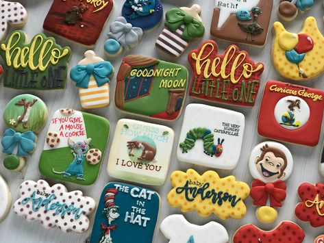 Storybook Baby Shower Decorations, Baby Shower Decorated Cookies, Storybook Baby Shower Theme, Nursery Books, Childrens Books Baby Shower, Cookie Bouquets, Butter Shortbread, Storybook Theme, Storybook Baby Shower