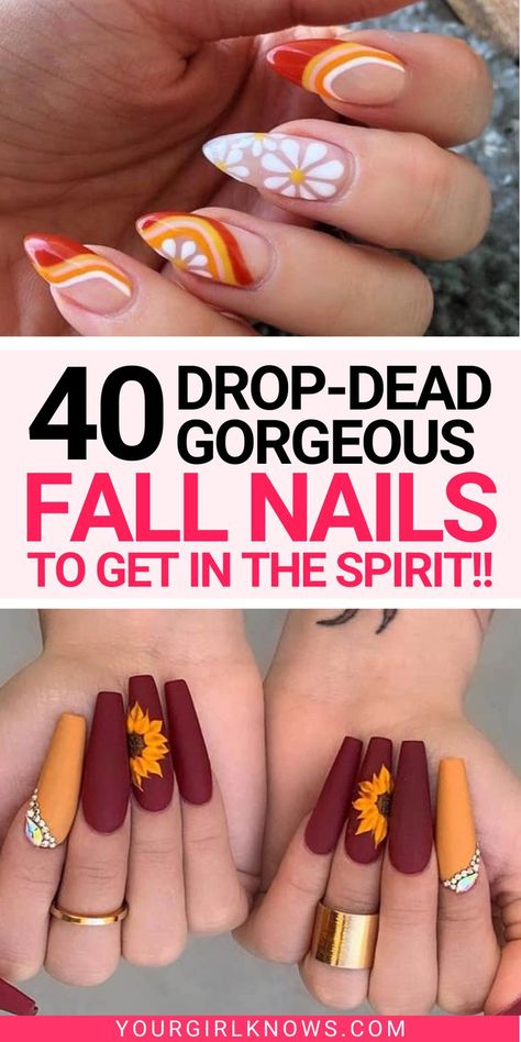 Aesthetic Nails Acrylic Fall, Gel Nail Designs For Fall Autumn, Acrylic Nail Designs Autumn, Fall Acrylic Nails Autumn, Fall Acrylic Nails Autumn Coffin, Fall Coffin Nail Designs, Gel Nail Designs Fall, Acrylic Nail Designs For Fall, Autumn Nail Ideas Acrylic