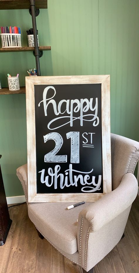 Chalkboard happy birthday 21st birthday 21st Birthday Chalkboard Sign, 18th Birthday Chalkboard Ideas, 18th Birthday Chalkboard Sign, Happy Birthday Chalkboard, Birthday Chalkboard Art, Chalk Wall Art, 21st Decorations, Chalkboard Easel, Nice Thoughts