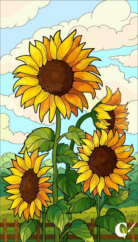 Sunflower Drawing Aesthetic, Sunflower Painting Acrylic, Drawing Cartoon Characters Sketches, Sunflowers Art, Painting Sketchbook, Easy Flower Drawings, Sunflower Drawing, Cubist Art, Nature Art Drawings