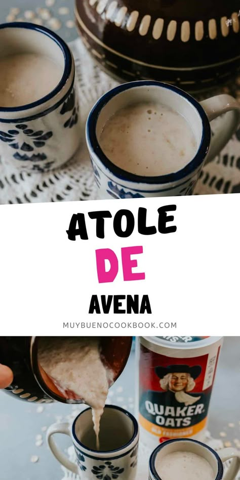 Atole de avena in two cups. Mexican Atole Recipe, Mexican Atole, Avena Recipe, Oatmeal Drink, Mexican Oatmeal, Atole Recipe, Cinnamon Drink, Latino Food, Mexican Drinks