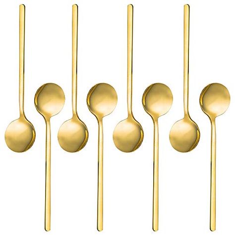 Pack of 8, Gold Plated Stainless Steel Espresso Spoons, findTop Mini Teaspoons Set for Coffee Sugar Dessert Cake Ice Cream Soup Antipasto Cappuccino, 5.3 Inch Cake Ice Cream, Gold Spoon, Coffee Spoons, Gold Coffee, Home Coffee Bar, Frothing Milk, Small Spoon, Cream Soup, Dessert Cake