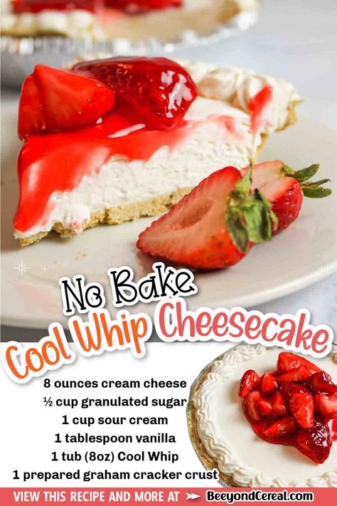 This no bake cool whip cheesecake is what dreams are made of. With a rich and creamy smooth filling, you can't help but reach for another piece. This is one tasty cheesecake recipe you won't want to share, and I feel the same. Whip Cream Cheesecake, No Bake Cheesecake Sour Cream, Cheesecake Recipes Cool Whip, Cool Whip Cheesecake Recipes, Cool Whip Cream Cheese Cheesecake, No Bake Cool Whip Cheesecake, No Bake Cheesecake With Yogurt, Jello Pie Cool Whip Cream Cheese, Cream Cheese Cool Whip Cheesecake