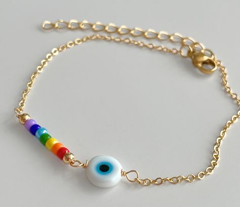 Turkish White Evil Eye Beaded Bracelet - Colourful & Playful Protection! Colourful Evil Eye Bracelet, Evil Eye Beaded Bracelet, White Evil Eye, Bad Vibes, Wrist Game, Beaded Jewellery, Big Night, Themed Jewelry, Evil Eye Bracelet