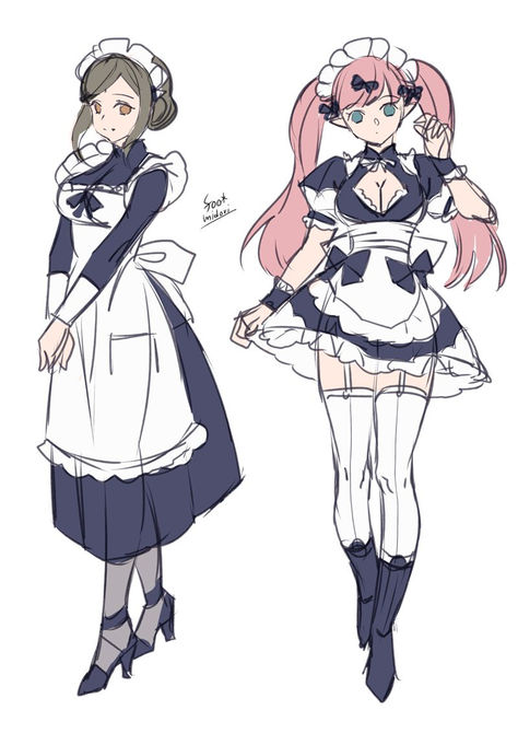 [ save & follow ] - (◍•ᴗ•◍) Traditional Maid Outfit, Maid Outfit Design, Maid Outfit Ideas, Full Body Digital Art, Maid Dress Drawing, Maid Outfit Drawing, Goth Maid, Digital Art References, Maid Design