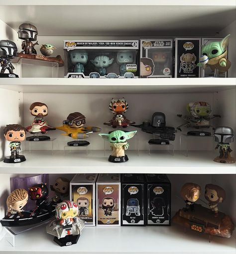 In the process of condensing my collection even more. Star Wars has shrunk down a bit, I have a couple others that aren’t pictured, but this is where it’s at right now. #starwars #funko #shelfie Star Wars Collection Display, Funko Pop Display, Vader Star Wars, Collection Display, Pop Display, Ahsoka Tano, Star Wars Collection, Obi Wan Kenobi, Star Wars Characters