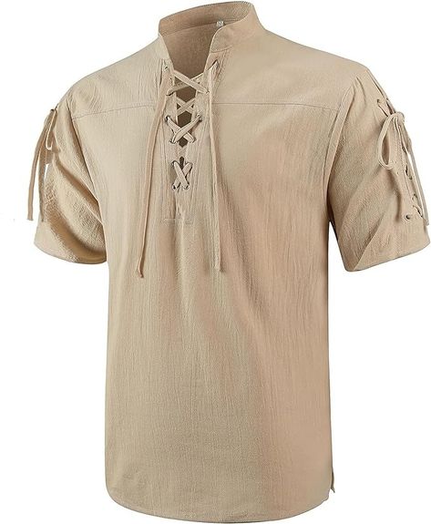 Amazon.com: mogenda Men’s Renaissance Costume Beach Shirts Short Sleeve Lace-up Viking Pirate T-Shirts V Neck Hippie Yoga Tops(L,Beige) : Clothing, Shoes & Jewelry Viking Pirate, Medieval Shirt, Mens Shirt Pattern, Mens Beach Shirts, Lace Up T Shirt, Gothic Pants, Viking Shirt, Shirts Short Sleeve, Costume Shirts