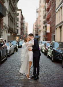 An Intimate Wedding Ceremony at Soho Grand Hotel - Over The Moon Elopement Photoshoot Casual, Wedding Photos In Street, City Bride Photoshoot, Timeless Elopement Photos, Nyc Winter Elopement, Soho Nyc Photoshoot, New York Elopement Photography, Elopement City Photography, Nyc Wedding Dress