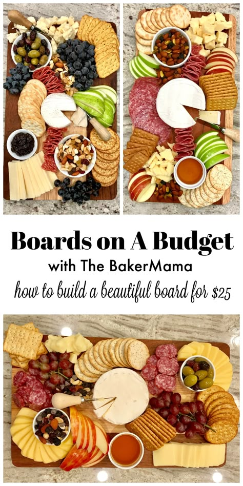 Boards on a Budget - The BakerMama Cheese Board Platter Ideas, Diy Charcuterie Board Costco, Ideas For Cheese Boards, Appetizers Platters Ideas, Cheese Platter Recipes, Chauterrie Boards Ideas, Snack Board For Two, Graze Boards Ideas, Build Your Own Charcuterie Board