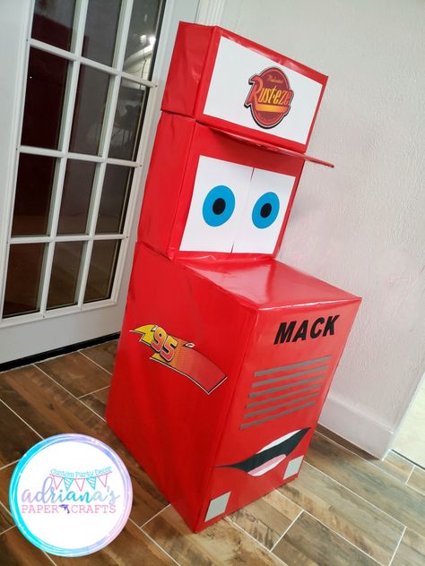 Pixar Cars character Mack large table party prop. Cars Mack Truck Diy, Cardboard Car, Truck Diy, Table Party, Cars Characters, Custom Party Favors, Mack Trucks, Pixar Cars, Large Table