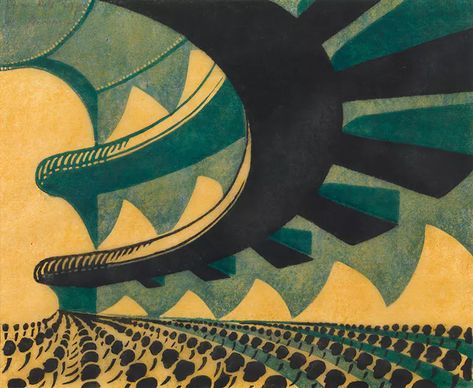 Sybil Andrews, Concert Hall, 1929. Photo: Osborne Samuel, London; ©The Estate of Sybil Andrews Sybil Andrews, Sybil Andrews Linocut Prints, Edward Bawden Prints, Dulwich Picture Gallery, Lee Krasner, Art Cart, Concert Hall, High Art, Cubism