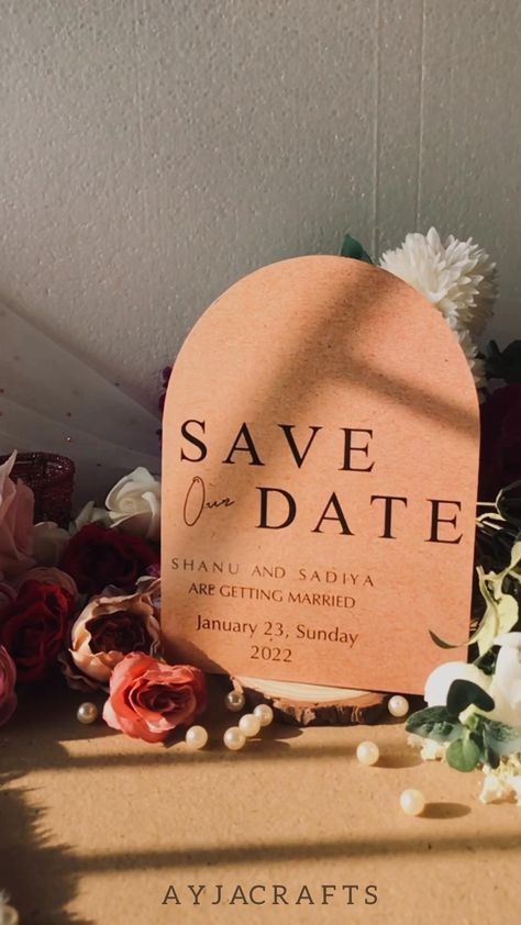 Aesthetic Save The Date Cards, Save The Date Craft Ideas, Save The Date Ideas For Engagement, Save The Date Makeup Ideas, Vintage Save The Date Cards, Save The Date Quotes Wedding, Baat Pakki Ideas Cards, Date Fixing Card Ideas Pakistani, Birthday Save The Date Ideas