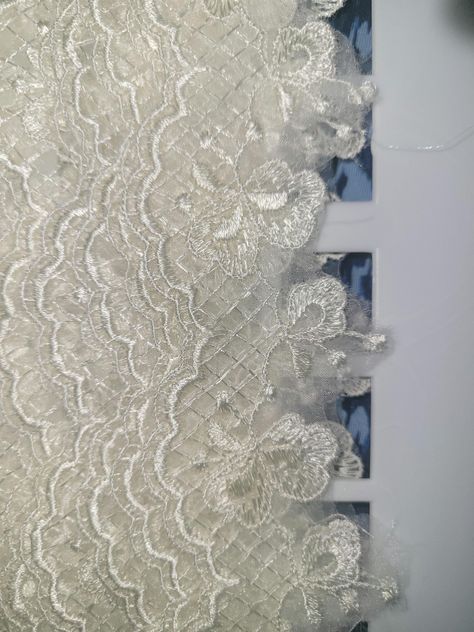 Light ivory scalloped scallop sheer organza embroidered lace 1.5" wide with a 2" repeat. 9 yards available. If all is purchased shipping is free. Organza Lace, Embroidered Organza, Light Ivory, Embroidered Lace, Off White, Craft Supplies, Lace, Fabric, White