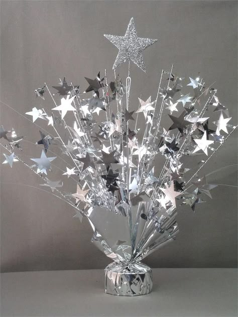 Starry Night Prom, Star Centerpieces, Night To Shine, Silver Spray, Prom Theme, Balloon Weights, Wedding Aisle Decorations, Silver Party, Silver Table