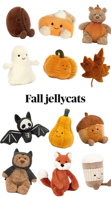 Plushies Halloween fall baby jellycat jellycats aesthetic Plushies Halloween, Halloween Jelly, Halloween Sleepover, Boo Baskets, Jellycat Stuffed Animals, Fall Mood Board, Fun Fall Activities, Pumpkin Spice Season, Fall Halloween Decor