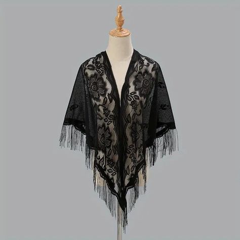 Long Tassel Triangle Shawl Elegant Lace Scarf Classic Solid - Temu Wedding Cloak, Wedding Scarf, Headband Wrap, Snood Scarf, Dress With Shawl, Tassel Scarf, Triangle Scarf, Lace Scarf, Lace Shawl