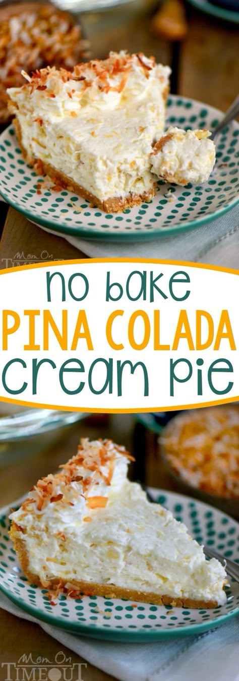 If you like drinking pina coladas...you're going to love this No Bake Pina Colada Cream Pie! It's absolutely the EASIEST pie and it tastes amazing! This pie goes great with friends :) Dessert Oreo, Resipi Kek, Plats Healthy, Cream Pie Recipes, Easy Summer Desserts, Cracker Crust, Easy Pie, Summer Dessert Recipes, Oreo Dessert