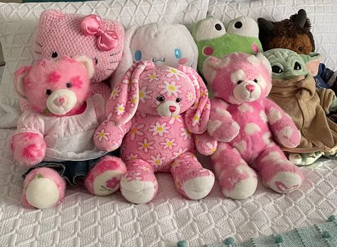 so this is my current build a bear collection… i would still really like to own the one direction bear again so wish me luck😋 Build A Bear Collection, Build A Bear Ideas, Cute Build A Bears, Pink Stuffed Animals, Build A Bear Outfits, Wish Me Luck, Sewing Stuffed Animals, Soft Stuffed Animals, Bear Outfits