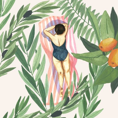 Ohkii Studio, Angela Mckay, Tropical Illustration, Summer Illustration, Surface Pattern Design, 그림 그리기, Art Videos, Art Inspo, Watercolor Art