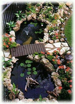 Backyard Stone, Diy Rocks, Pond Bridge, Koi Pond Design, Kolam Air, Kolam Koi, Patio Pond, Taman Air, Goldfish Pond