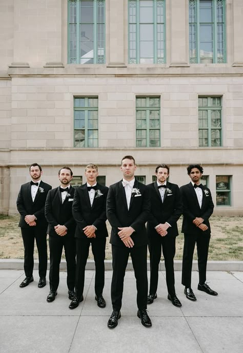 Black And White Wedding Groom Attire, Grooms Men Photo Ideas, Groom And Groomsmen Photo Ideas, Groomsmen And Groom Photos, Groom Groomsmen Photos, Wedding Photos Bridesmaids And Groomsmen, Wedding Photo Groomsmen, Groom With Groomsmen Photos, Grooms Party Photos