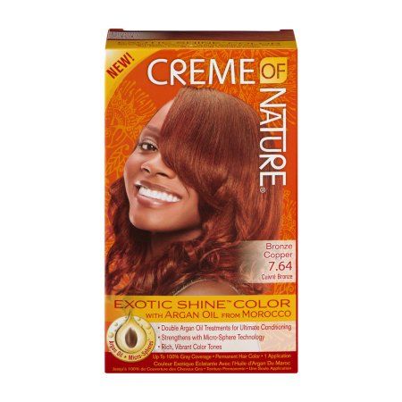 Creme Of Nature Exotic Shine-Color with Argan Oil 7.64 Bronze Copper, 1.0 KIT Creme Of Nature Hair Color, Nature Hair Color, Hair Websites, Creme Of Nature, Skin Allergies, Oil Treatments, Beauty Products Drugstore, Hair Shine, Color Bronze