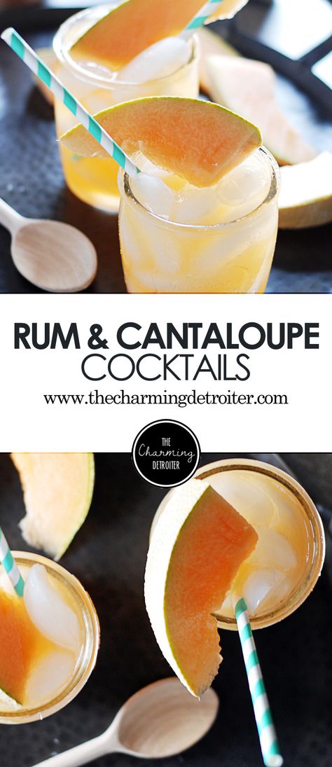 These rum and cantaloupe cocktails are crazy refreshing, and feature fresh melon juice, agave nectar, rum, and mint! Cantaloupe Cocktail, Melon Juice, Happy Hour Cocktails, Rum Drinks, Rum Cocktail, Agave Nectar, Alcohol Recipes, Fresh Mint, Kitchen Recipes