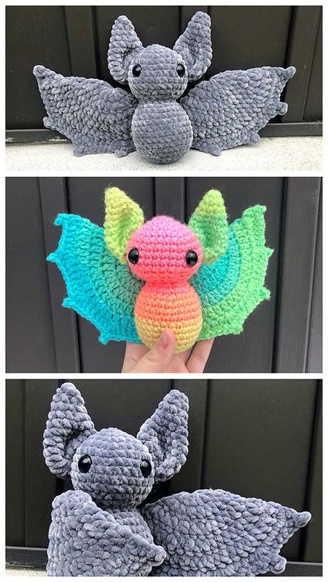 Arugami Bat, Crochet Intermediate Patterns Free, No Sew Crochet Bat Pattern, Free Amigurumi Plush Pattern, Bat Plushie Crochet Pattern Free, Free Crochet Patterns One Color, Bully Yarn Crochet Patterns, Crochet Stuffed Toys Patterns Free, Stuffie Crochet Pattern