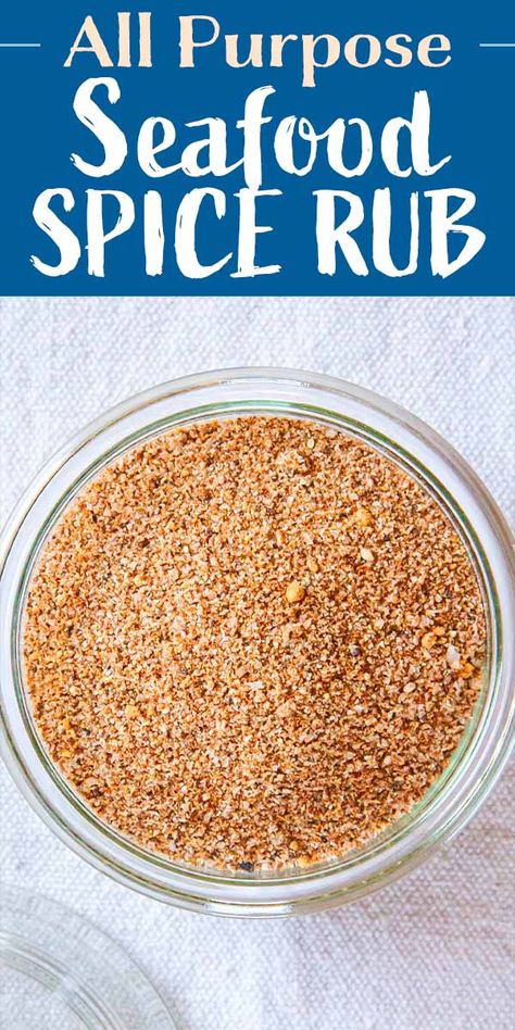 The BEST Dry Rub for Fish and Seafood! This make-ahead spice rub for fish and seafood is great on everything from salmon and halibut to shrimp and scallops! It keeps for a LONG time, too. Try it! #seafoodrub #spicerub #DIYseafoodrub #seafood #salmonrub #simplyrecipes Shrimp Spices Rub, Homemade Seafood Seasoning, Fish Rub Recipe, Seasonings For Fish, Salmon Spice Rub, Fish Rubs Seasoning, Fish Spices Seasoning Mixes, Salmon Rubs, Salmon Dry Rub