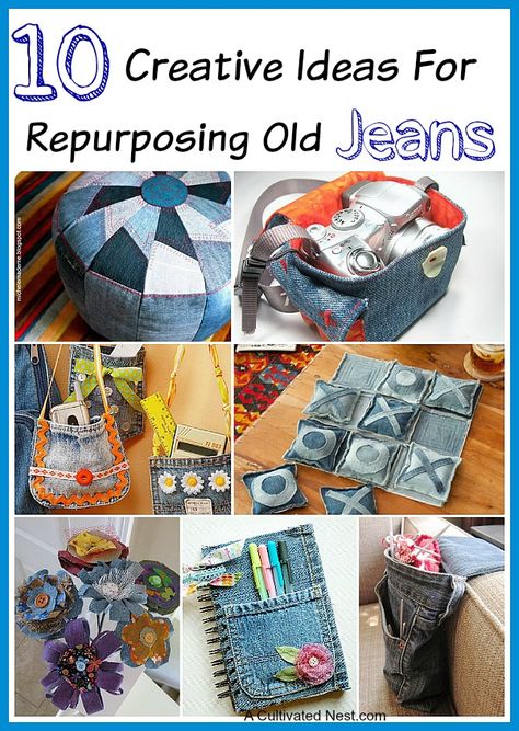 10 Creative Ideas for Repurposing Old Jeans - don't throw out your old jeans. Lots of great ideas for using them to make stuff with! Fabric crafts, easy crafts, upcycle projects, DIY projects Crafts With Old Jeans, Old Jeans Projects, Repurpose Jeans, Repurpose Old Jeans, Jeans Crafts, Denim Crafts Diy, Diy Fashion Projects, Make Stuff, Blue Jeans Crafts