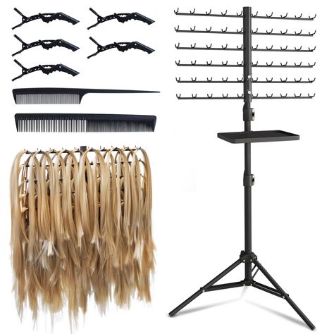 PRICES MAY VARY. Metal EFFICIENT BRAIDING HAIR RACK: This standing hair braid rack offers 120 pegs, providing hairstylists and braiders with organized storage solution for hair extensions. This braid rack for hair braiding stand ensure that various hair tinsel, tinsel hair extensions, ombre braiding hair, and human hair braiding hair can be neatly displayed and accessed with ease. This hair holder is a hairstylist must haves to increase efficiency. 2-IN-1 HAIR EXTENSIONS HOLDER: This hair rack f Hair Rack, Hair Extension Holder, Extension Dreadlocks, Thread Rack, Hairstylist Tools, Hair Braider, Hair Tinsel, Chill Room, Hair Supplies