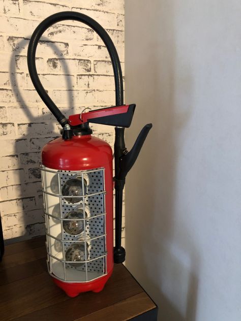 Instagram ( Philippe concept ) Outdoor Camping Kitchen, Firefighter Decor, Industrial Home Design, Liquor Drinks, Diy Garage Storage, Jerry Can, Fire Extinguishers, Upcycle Projects, Creative Lighting